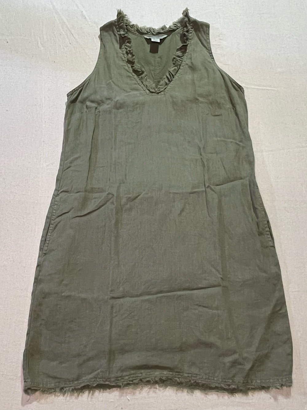 Tommy Bahama 100% Linen Two Palms Ruffled Shift Dress, Sleeveless, V-neck, Sz XS